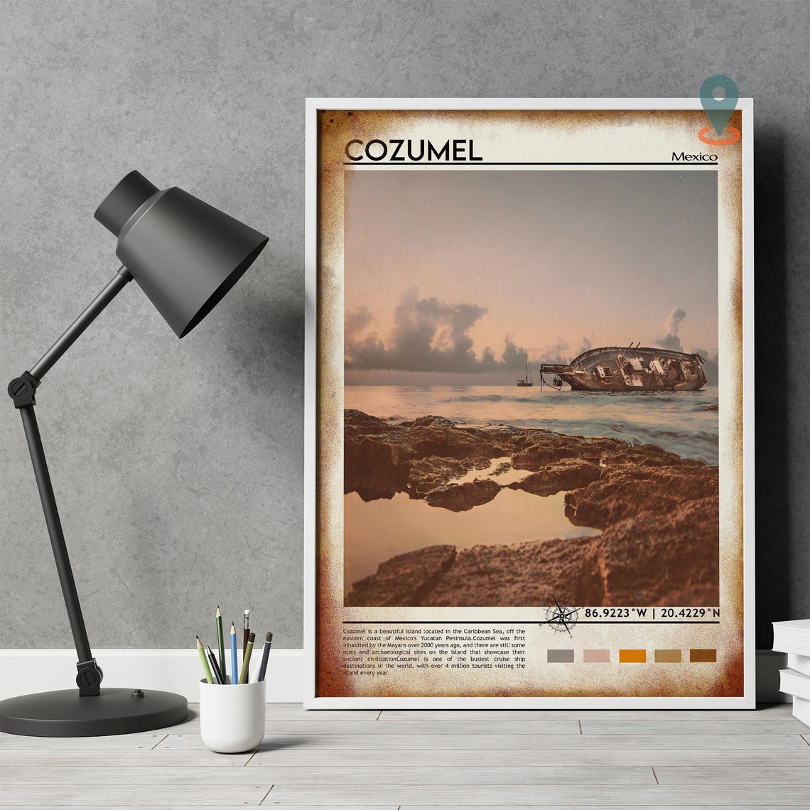 Cozumel Mexico Caribbean Shipwreck Beach Sunset Scene Poster - Image 4