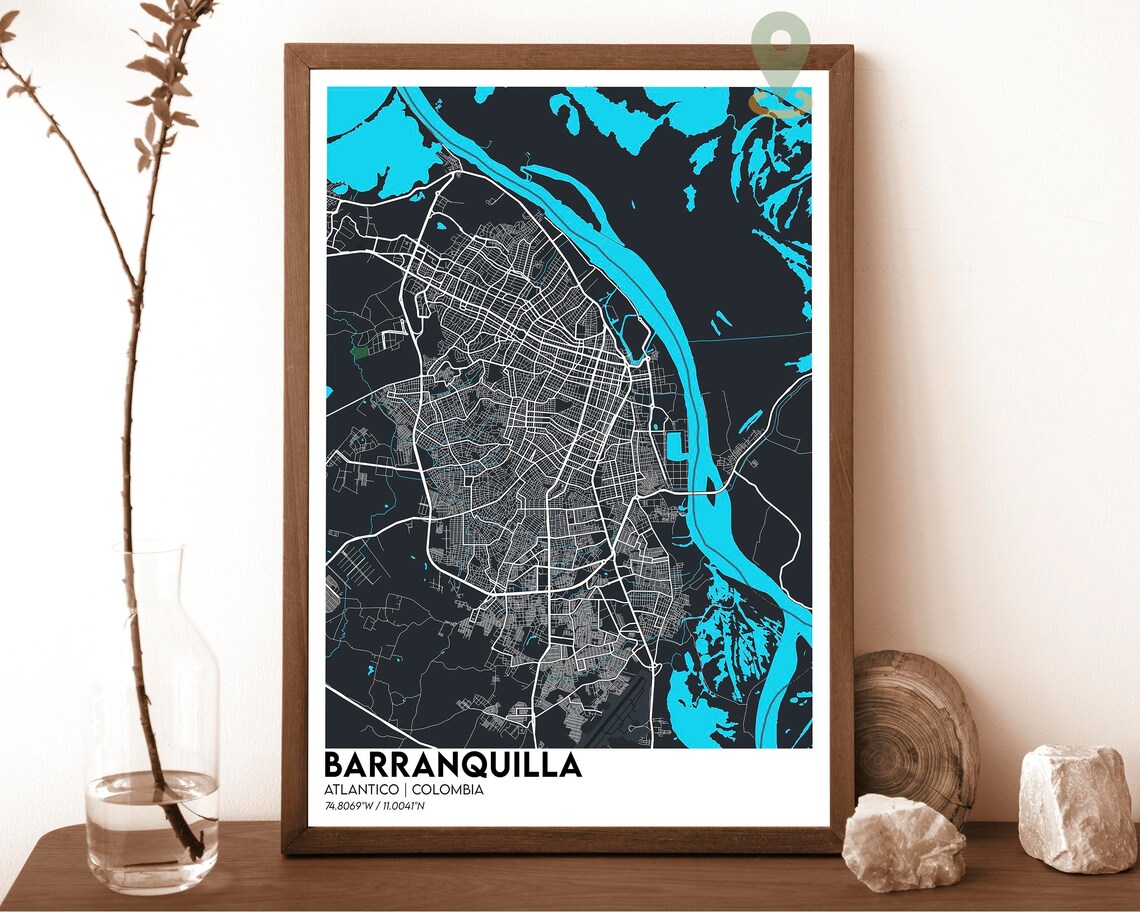 Barranquilla Colombia Atlantico Navy Gold River City Map Poster - Image 6