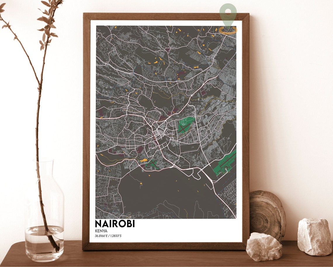 Nairobi Kenya Modern Midnight Blue Neon Street Map Art Poster - Image 5