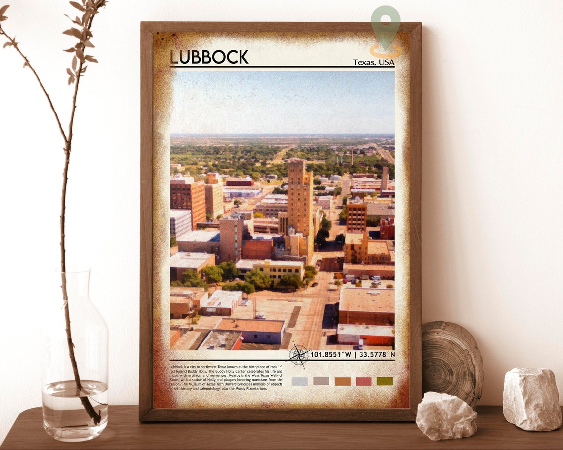 Lubbock Texas USA Downtown Aerial Skyline View Watercolor Poster - Image 6
