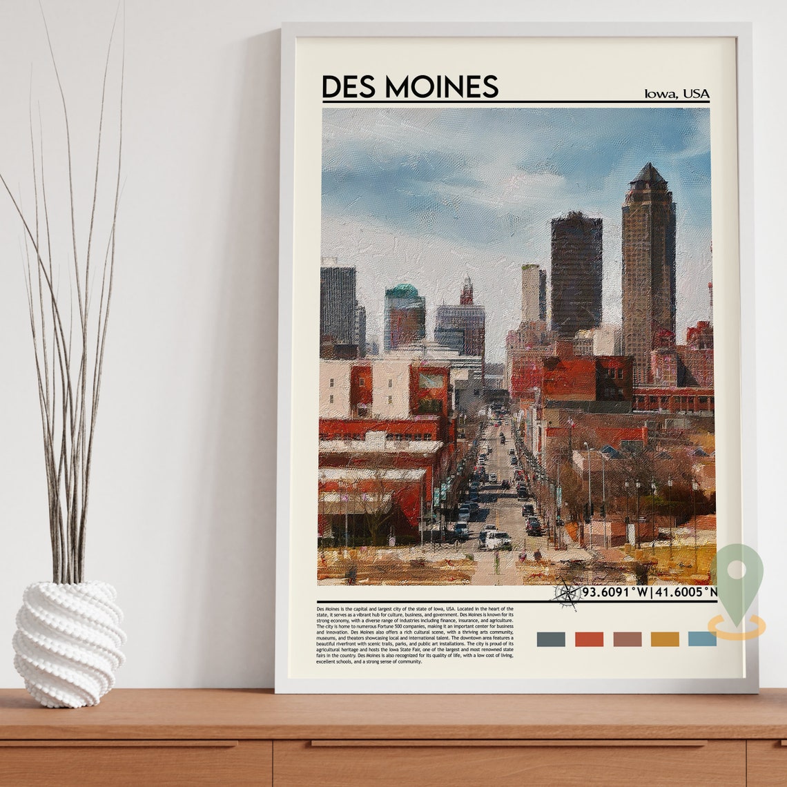 Des Moines Iowa Downtown Skyline Vintage Cityscape Photo Poster - Image 5