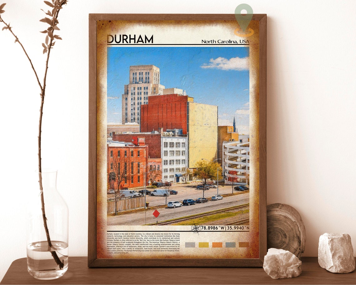 Durham North Carolina Downtown Skyline Brick Architecture Poster - Image 6