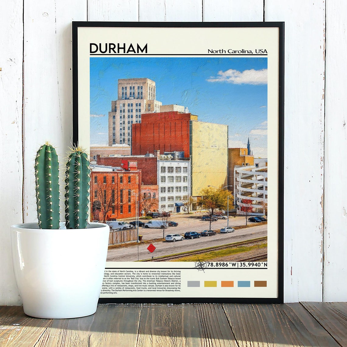 Durham North Carolina Downtown Skyline Brick Architecture Poster - Image 3