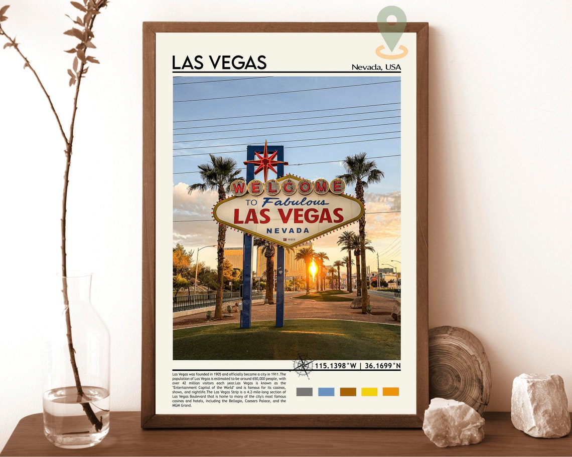 Las Vegas Nevada Welcome Sign Sunset Photography Travel Poster