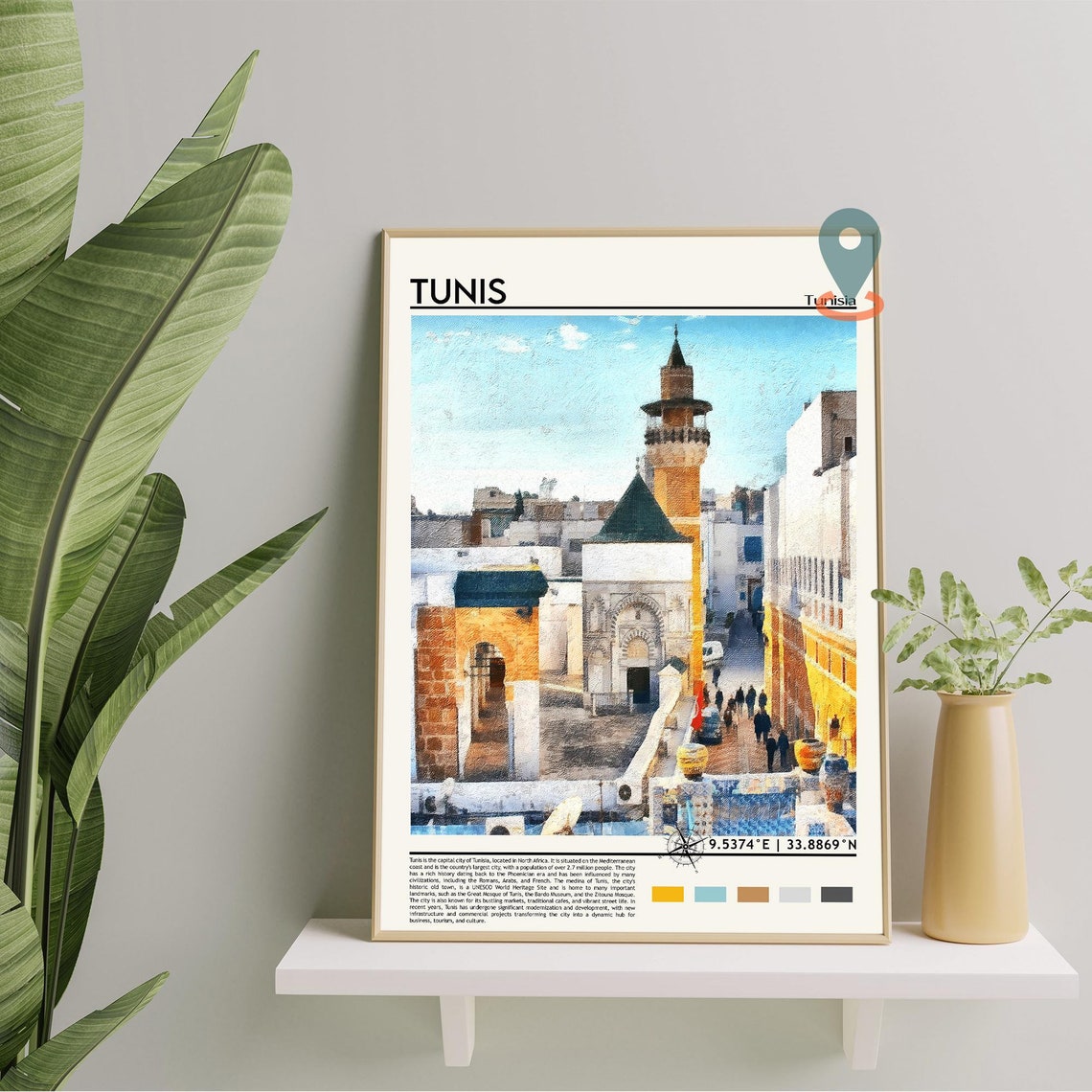 Tunis Tunisia Ancient Medina Minaret Street Scene Travel Poster - Image 3