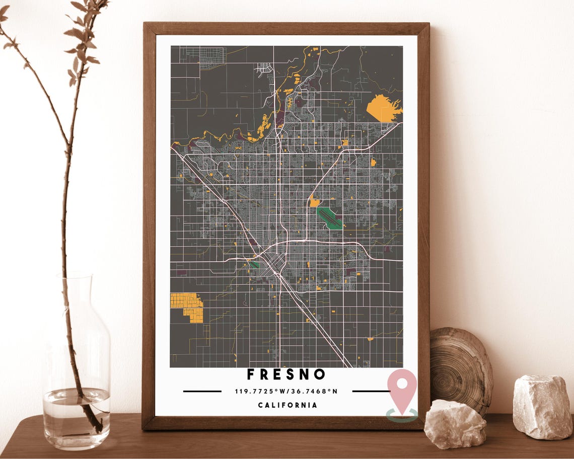 Fresno California White Red Minimal City Street Map Art Poster - Image 4