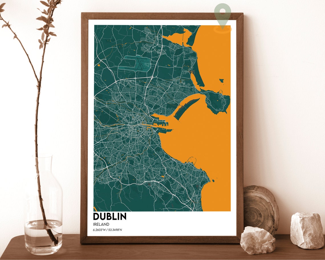 Dublin Ireland Charcoal Orange Vintage Modern City Map Poster - Image 5