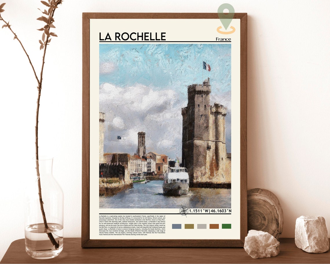 La Rochelle France Historic Harbor Medieval Stone Tower Travel Poster