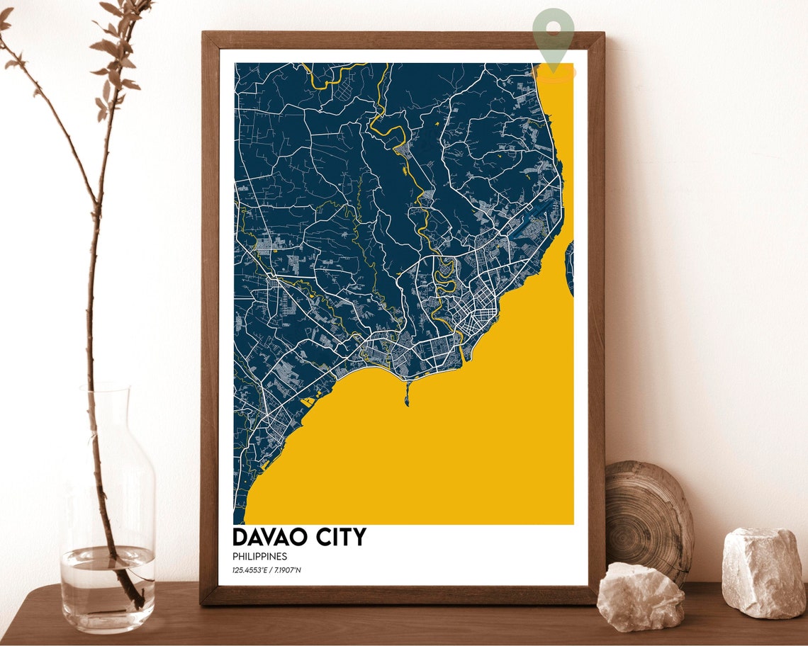 Davao City Philippines Dark Cyan Coastal City Map Art Poster - Image 6