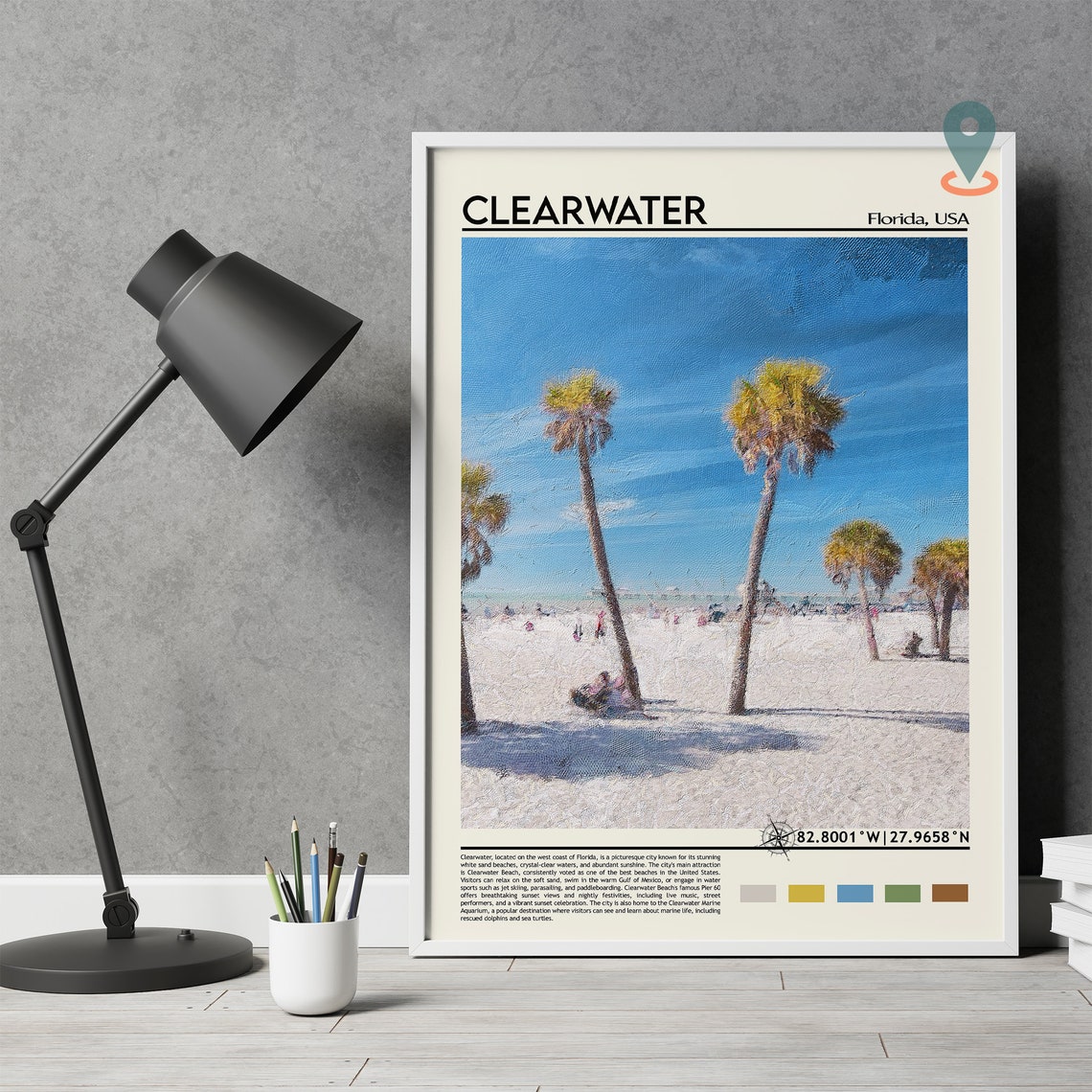 Clearwater Florida White Sand Beach Palm Trees Travel Poster - Image 5