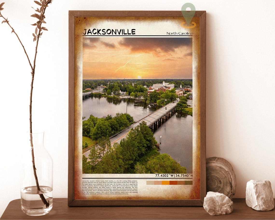 Jacksonville North Carolina River Bridge Sunset Aerial Poster - Image 6