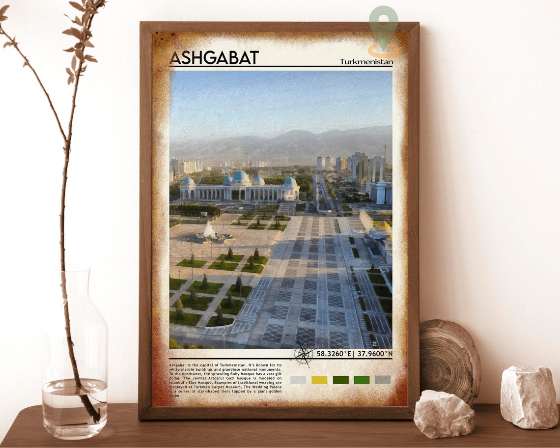 Ashgabat Turkmenistan White Marble City Square Skyline Travel Poster - Image 6