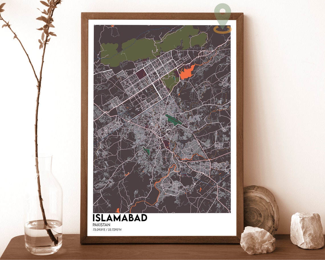 Islamabad Pakistan Rose Red Minimal Street Map Modern Art Poster - Image 4