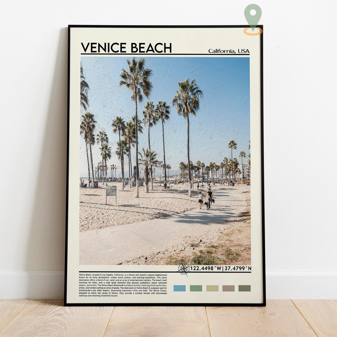 Venice Beach California Palm Trees Boardwalk Sand Travel Poster - Image 2