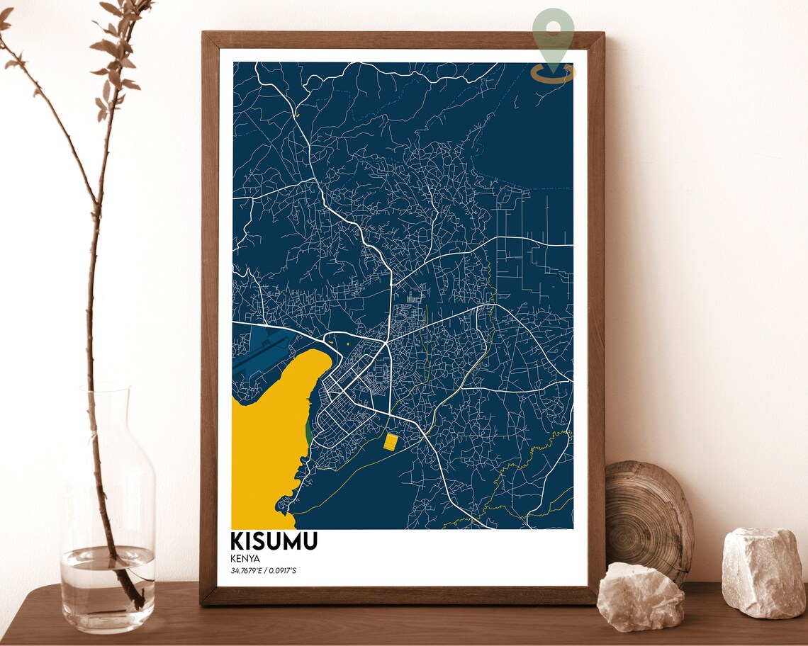 Kisumu Kenya City Street Map Minimalist Black Blue Urban Art Poster - Image 2