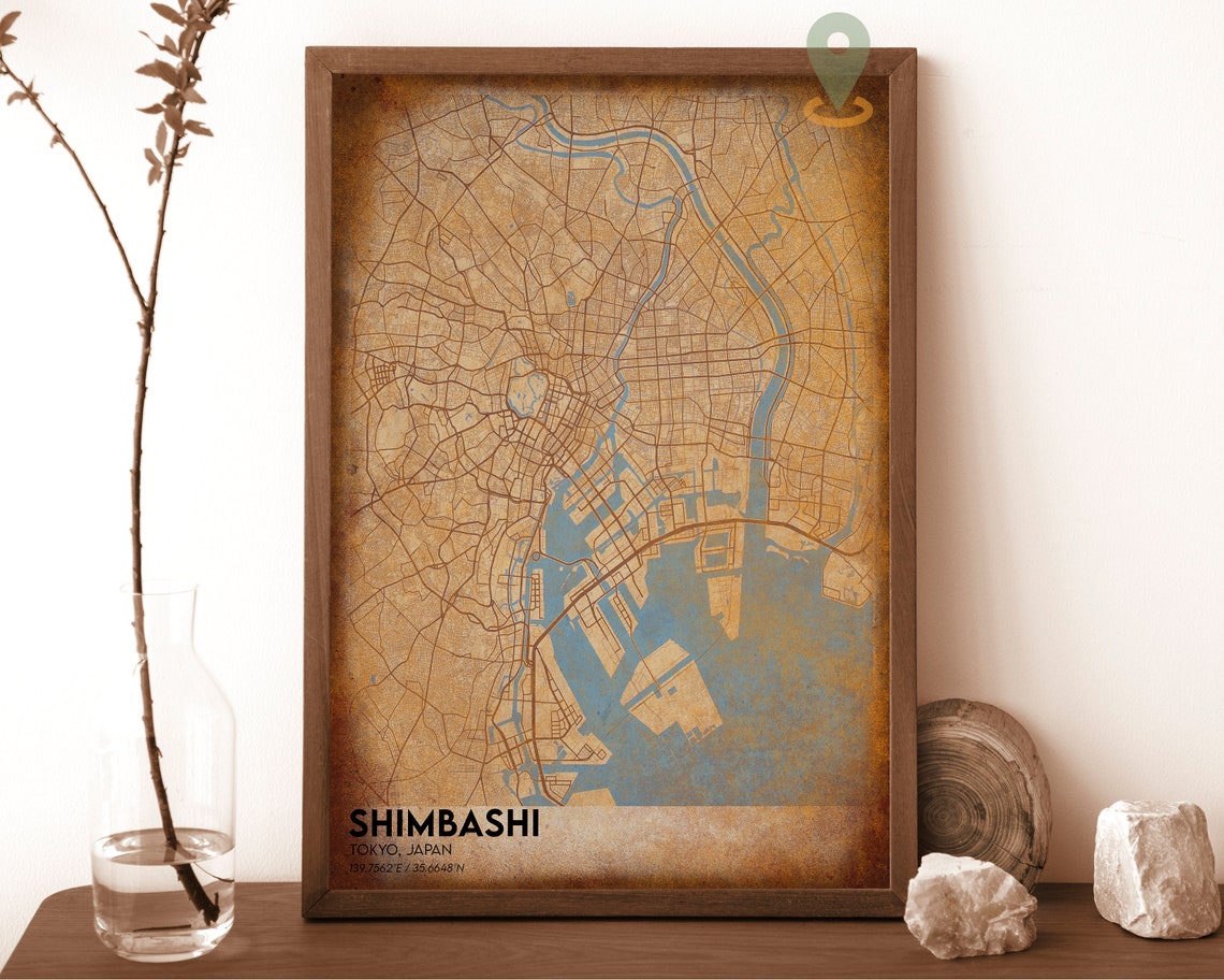 Shimbashi Tokyo Japan Navy Yellow Modern City Map Art Poster - Image 4