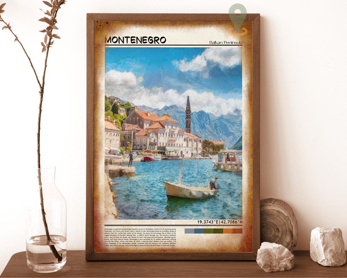 Montenegro Balkan Peninsula Harbor Boats Coastal Travel Poster - Image 6