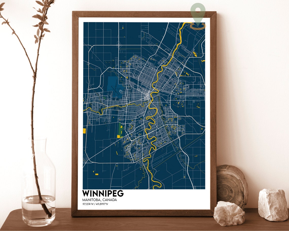 Winnipeg Manitoba Canada Night Street Map Dark Blue Art Poster - Image 6
