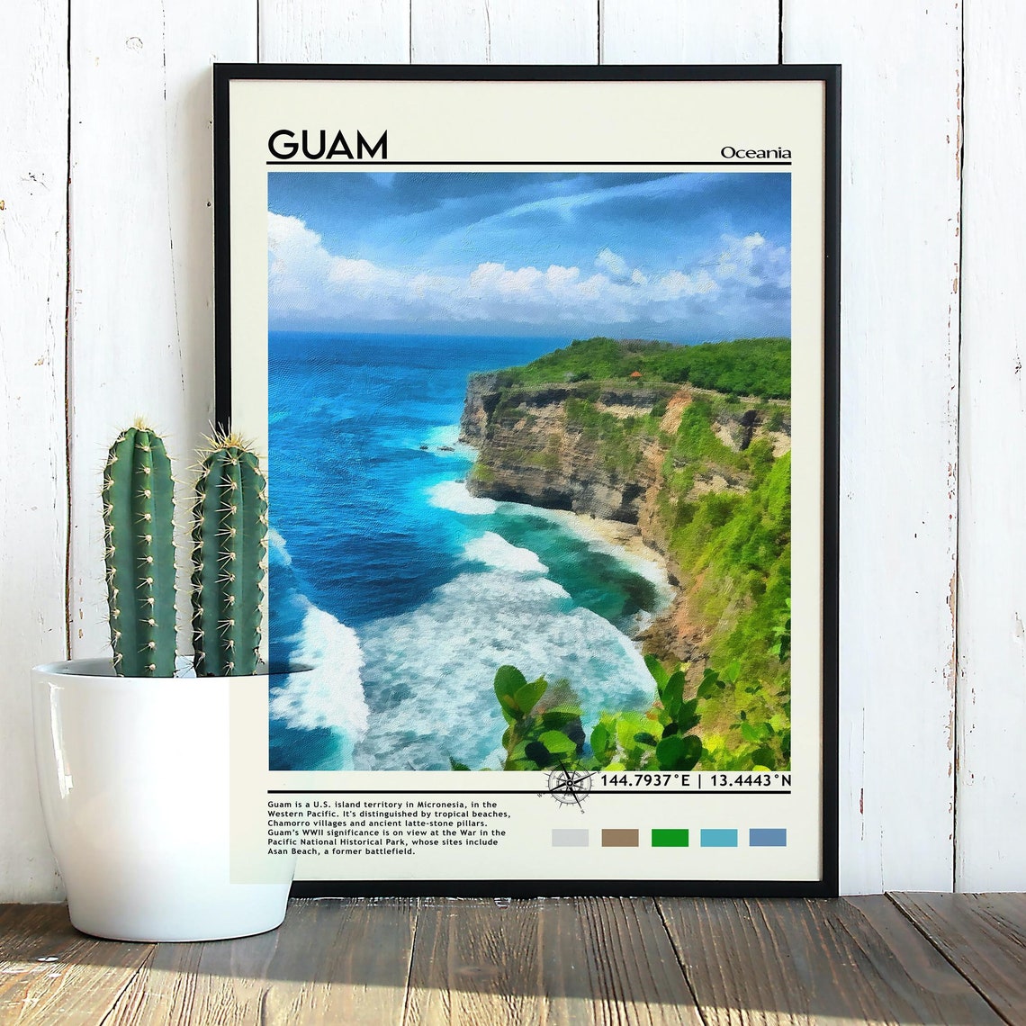 Guam Oceania Turquoise Sea Cliffs Tropical Island Coast Travel Poster - Image 4