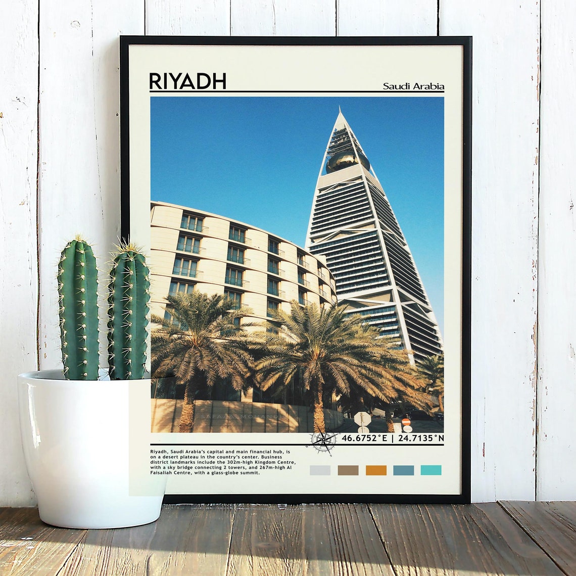 Riyadh Saudi Arabia Al Faisaliah Tower Palms Skyline Travel Poster - Image 3