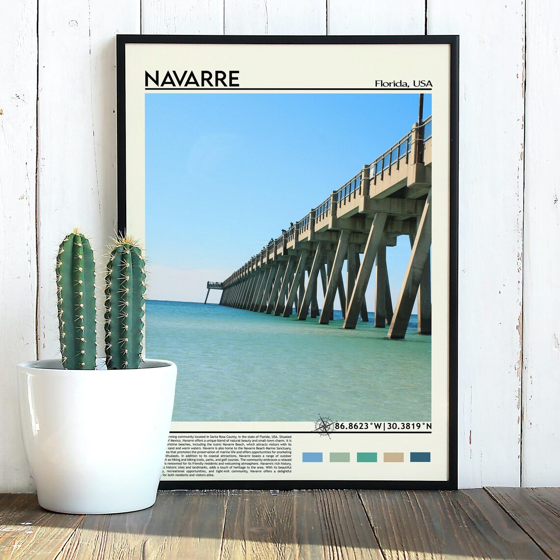 Navarre Florida Fishing Pier Emerald Water Vintage Travel Poster - Image 5