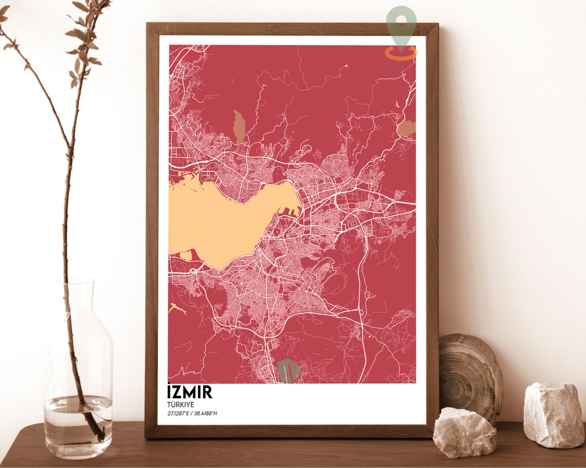 Izmir Turkiye Navy Yellow City Map Modern Travel Wall Poster - Image 5