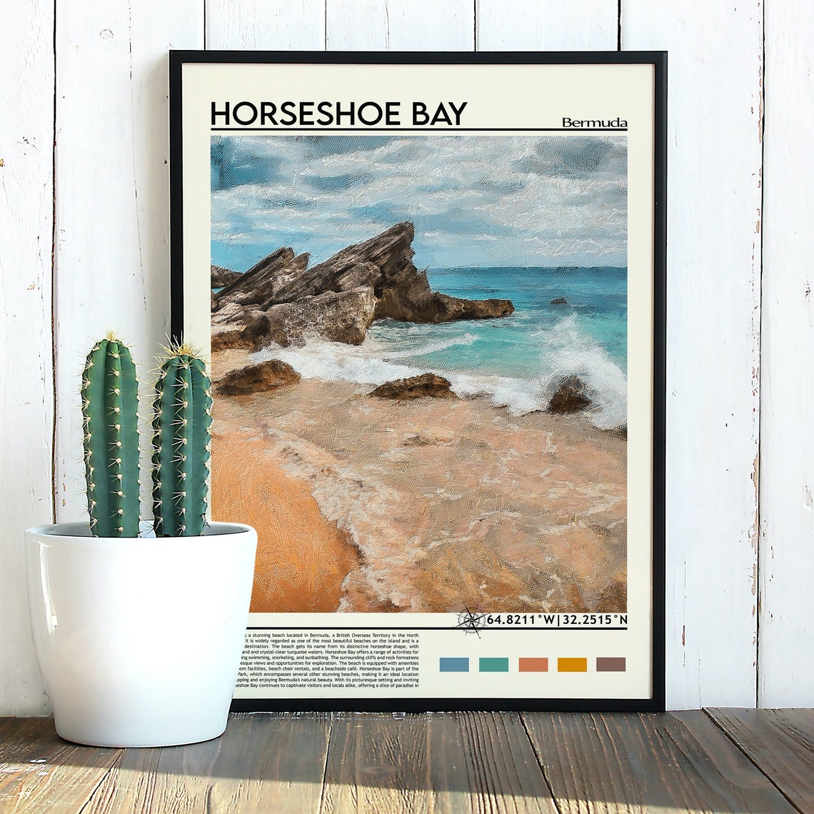 Horseshoe Bay Bermuda Pink Sands Waves Rocks Seascape Poster - Image 5