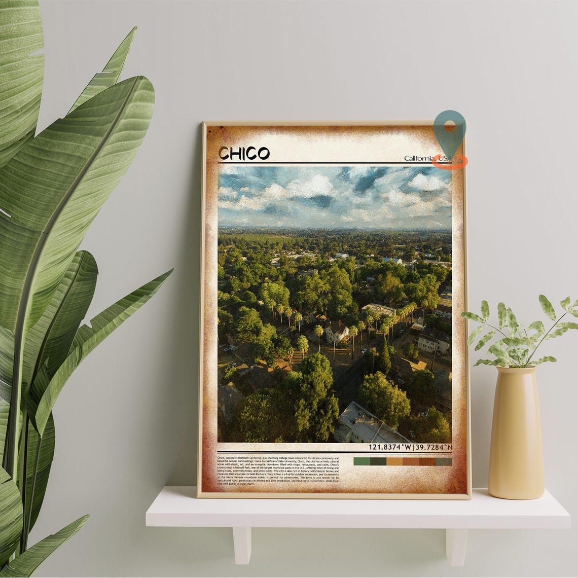 Chico California Tree Lined Aerial Neighborhood Travel Poster - Image 5