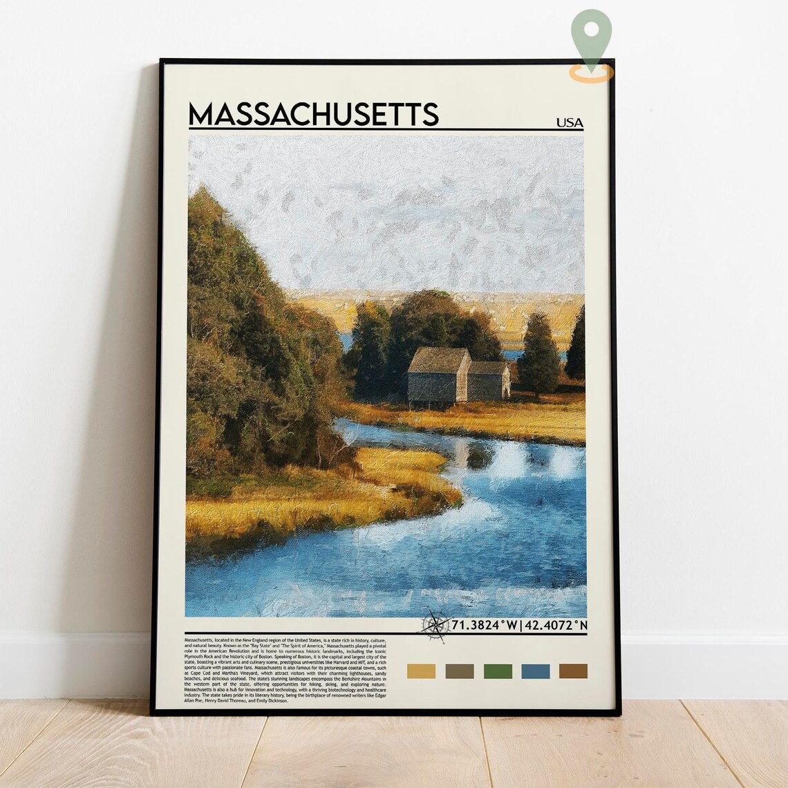 Massachusetts USA New England River Landscape Painting Poster - Image 2