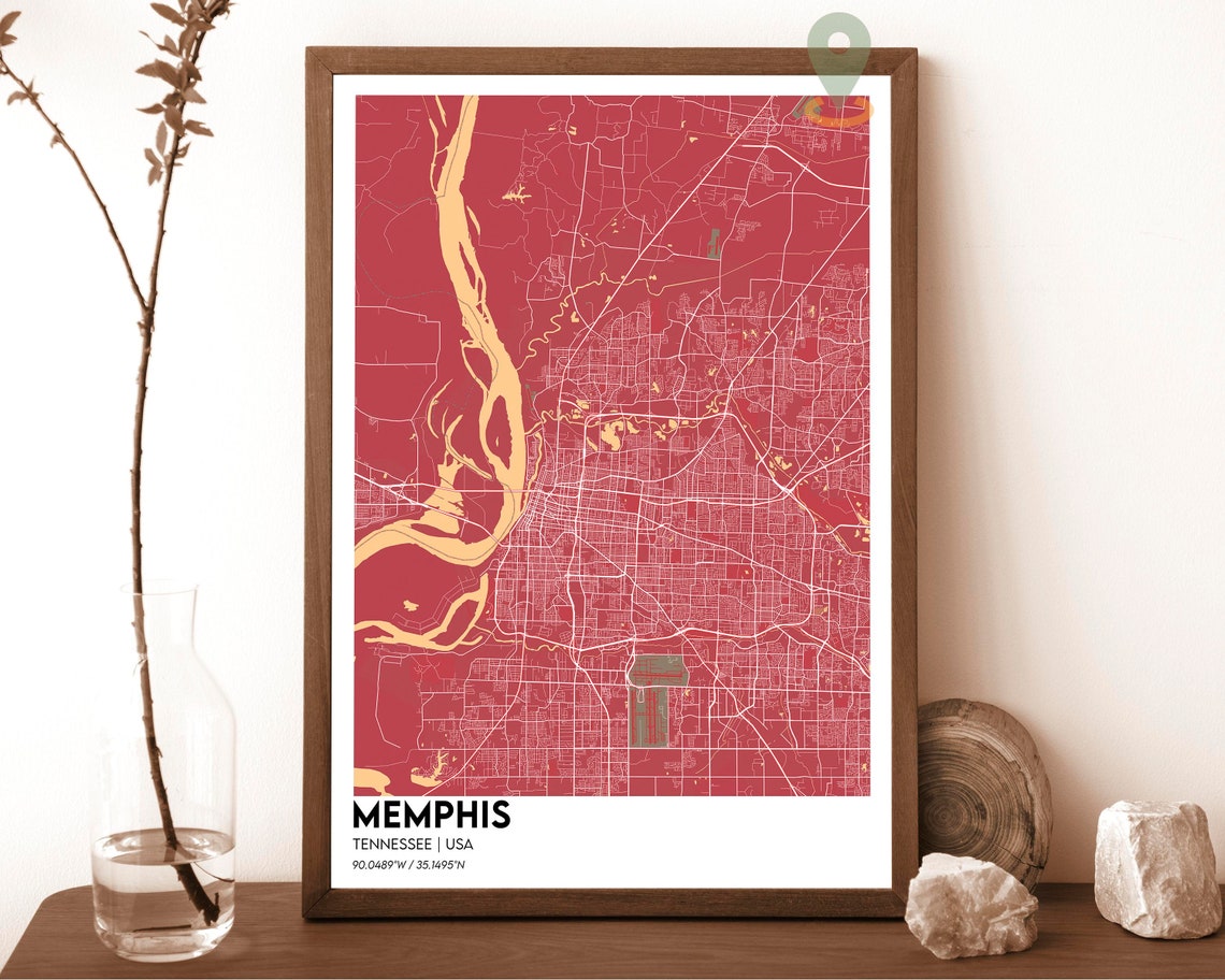Memphis Tennessee Street Map Navy Blue Gold Modern Art Poster - Image 5
