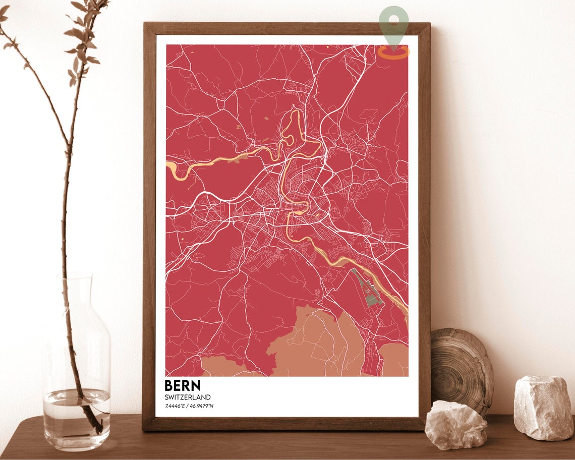 Bern Switzerland Minimalist Dark Green City Street Map Poster - Image 5