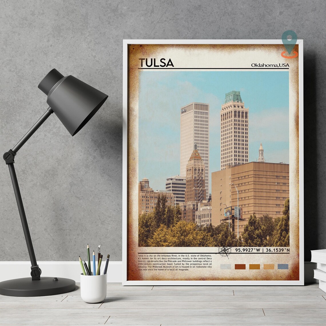 Tulsa Oklahoma Art Deco Skyline Downtown Cityscape Travel Poster - Image 4