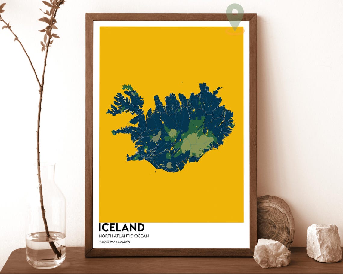 Iceland North Atlantic Ocean White Teal Modern Map Art Poster - Image 2