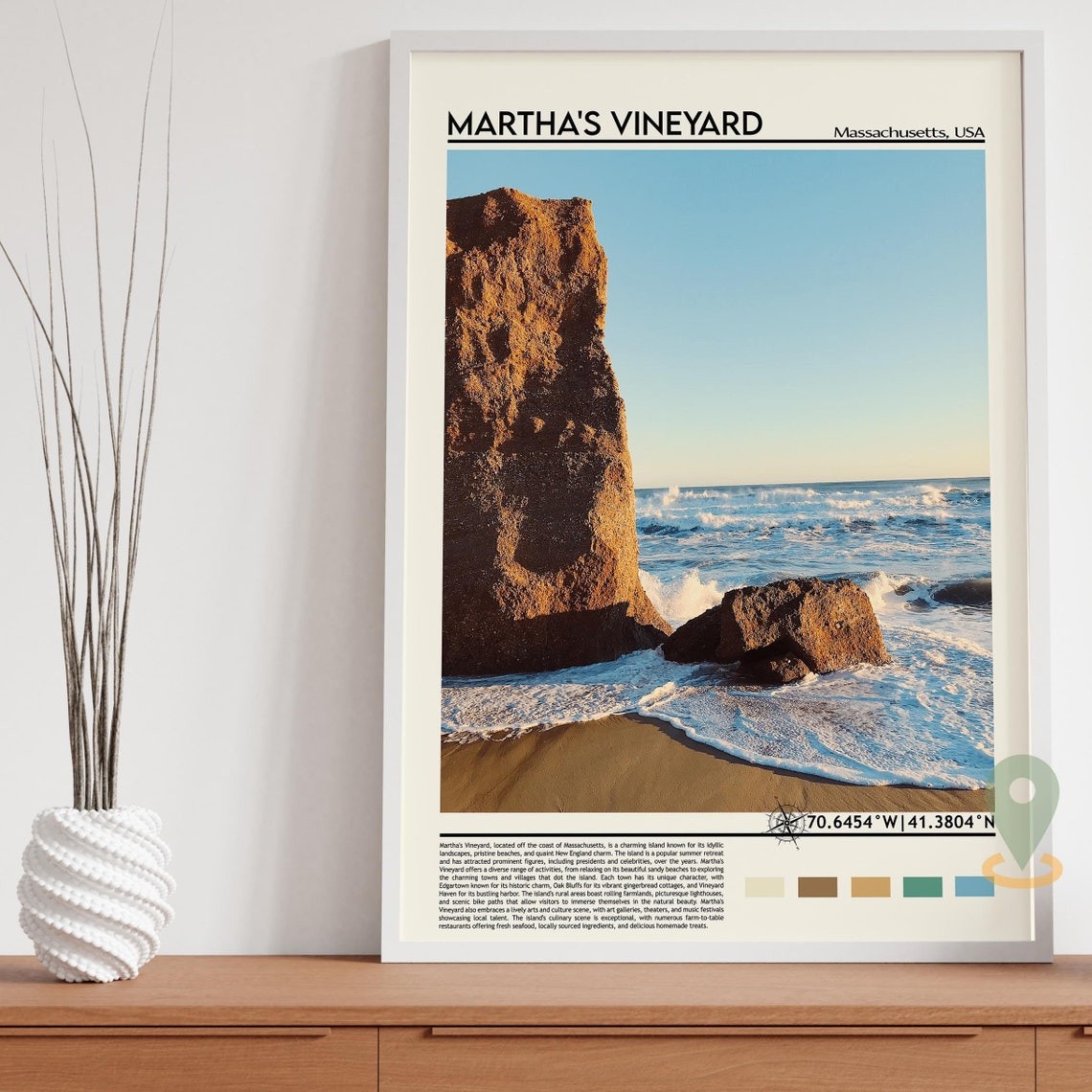 Marthas Vineyard Massachusetts Rocky Coast Waves Travel Poster - Image 3