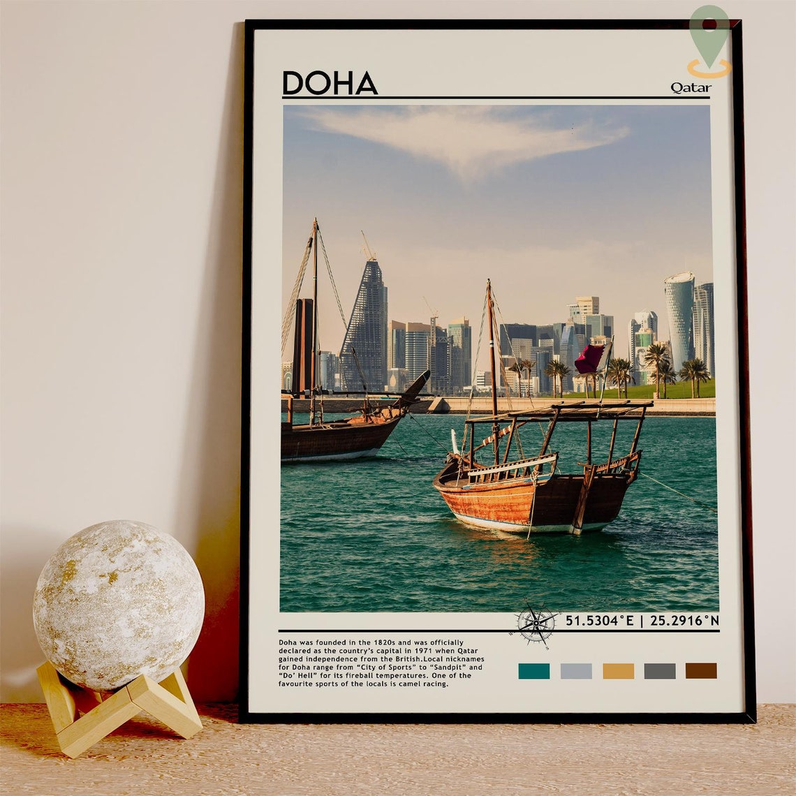Doha Qatar Skyline Traditional Dhow Harbor Arabian Gulf Travel Poster - Image 3