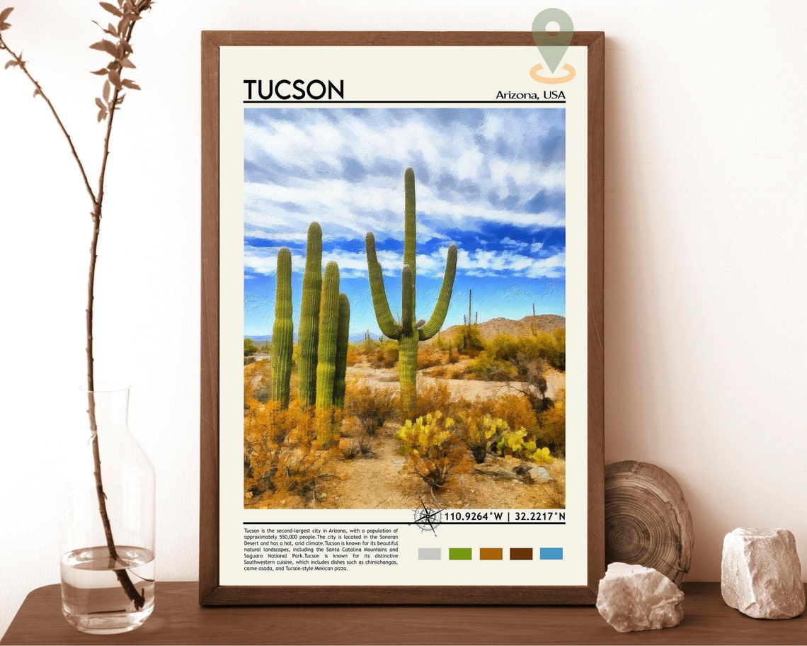 Tucson Arizona Saguaro Cactus Desert Landscape Painting Poster