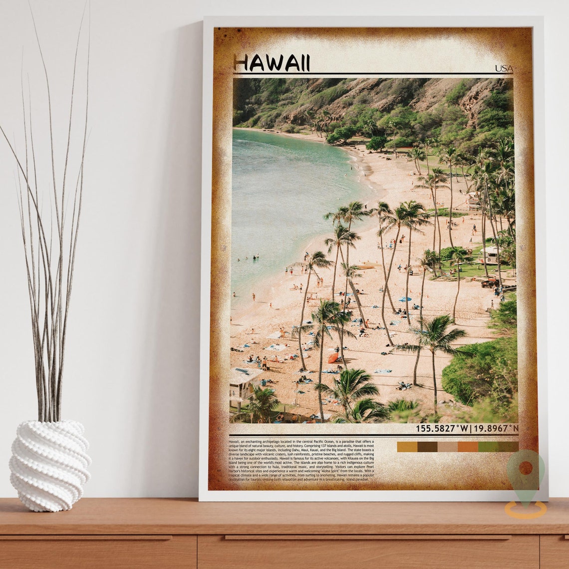 Hawaii USA Palm Fringed Tropical Beach Aerial Paradise Poster - Image 3