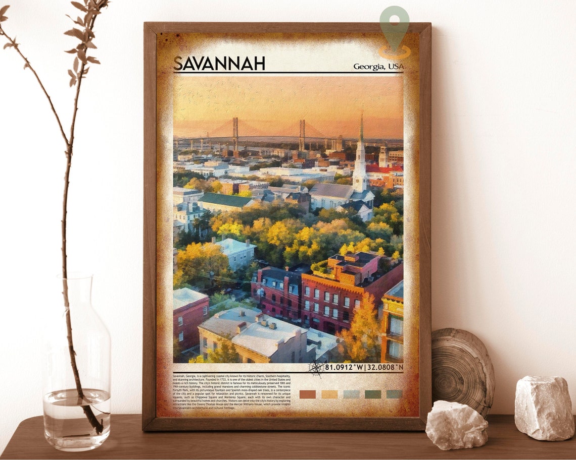 Savannah Georgia Historic City Bridge Sunset View Travel Poster - Image 6
