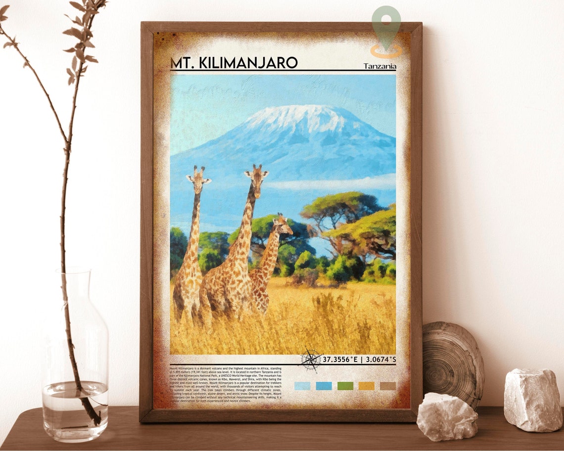 Mount Kilimanjaro Tanzania Giraffe Safari Peak Travel Poster - Image 6