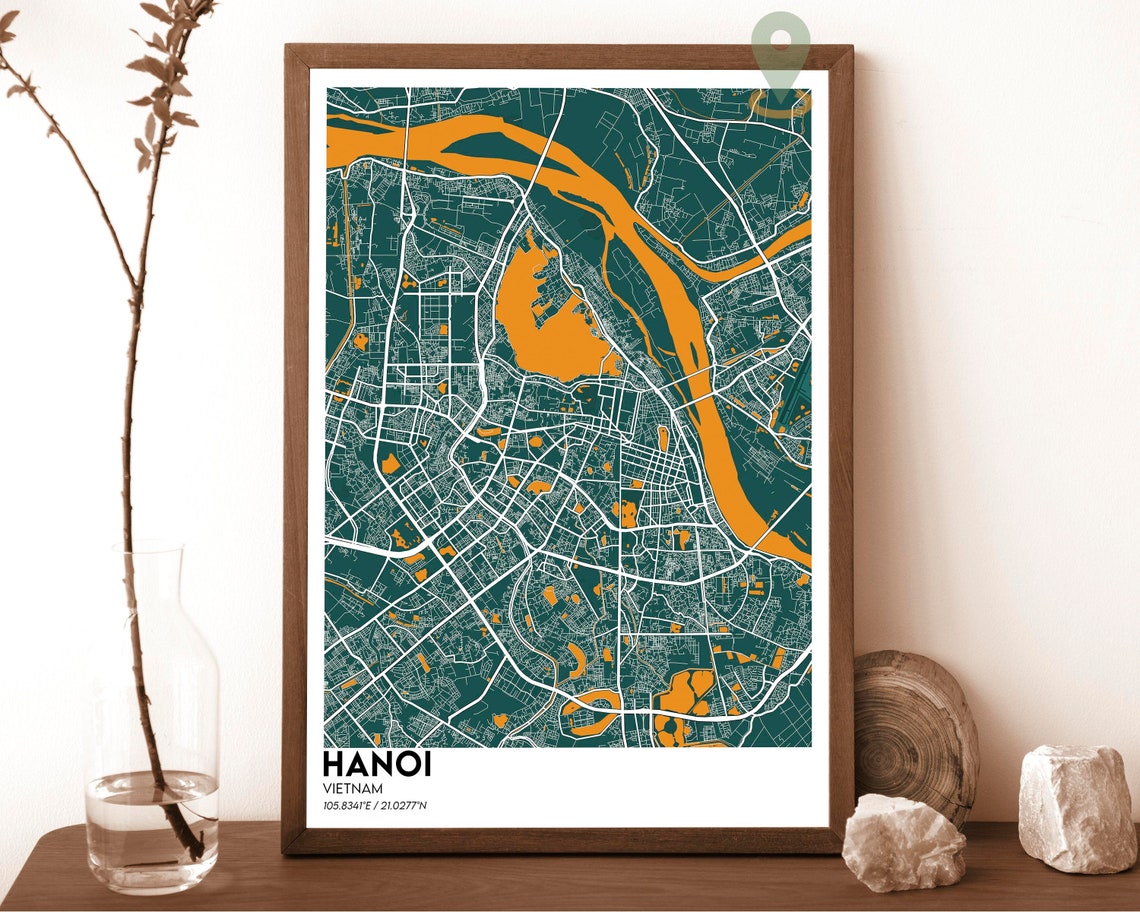 Hanoi Vietnam Blue River Minimal Street Map Modern City Poster - Image 3