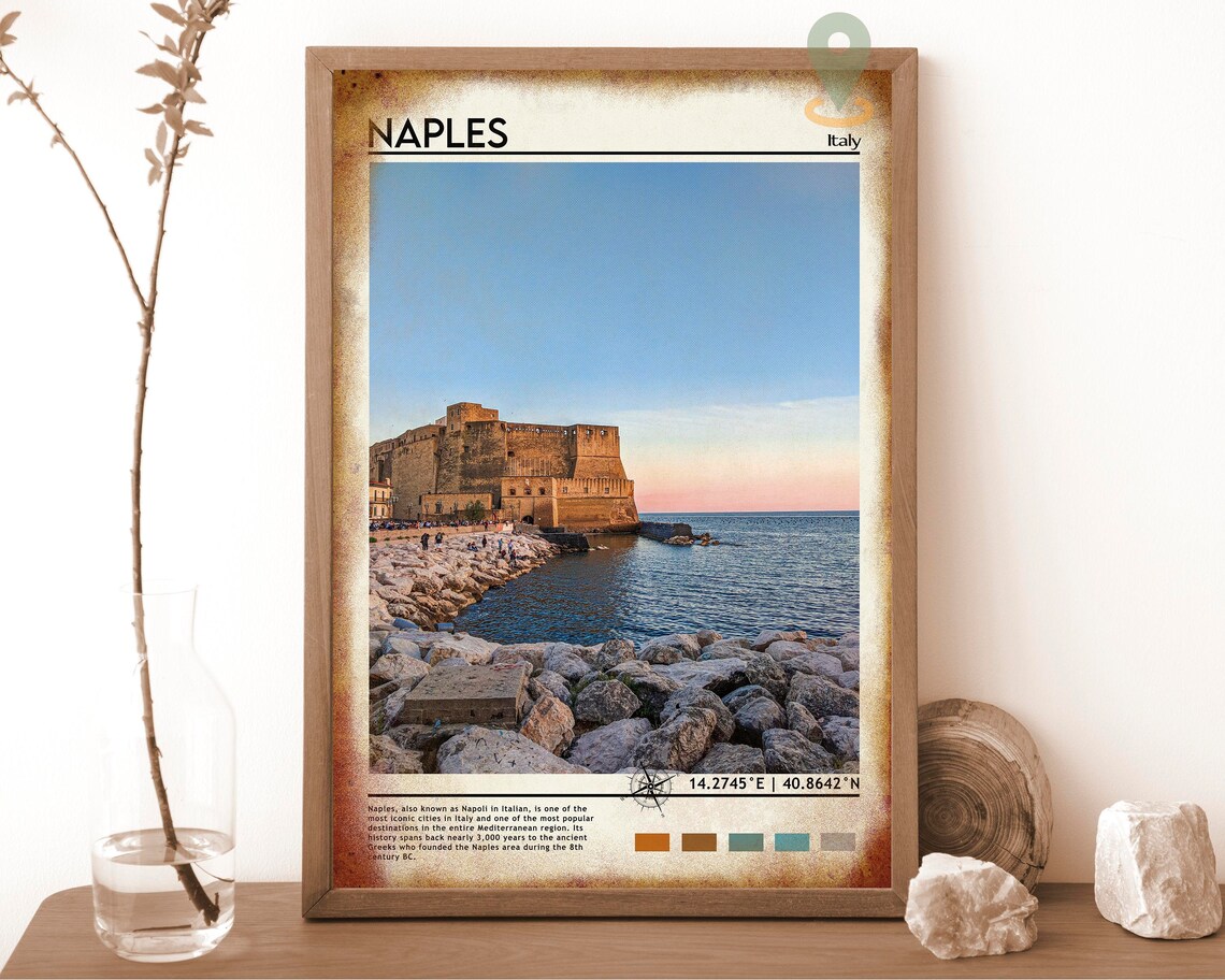 Naples Italy Sunset Coastline Castle by the Sea Vintage Poster - Image 6