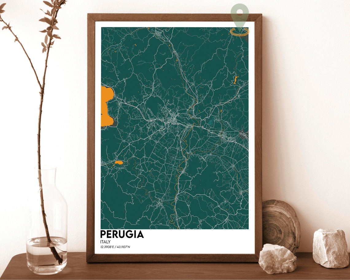 Perugia Italy Dark Charcoal Modern City Map Street Grid Poster - Image 3