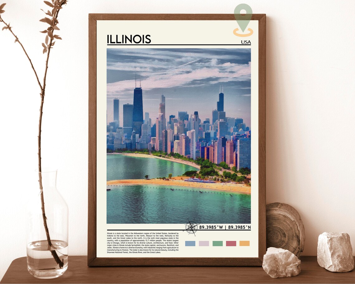 Illinois Chicago Skyline Lake Michigan Shoreline City USA Poster
