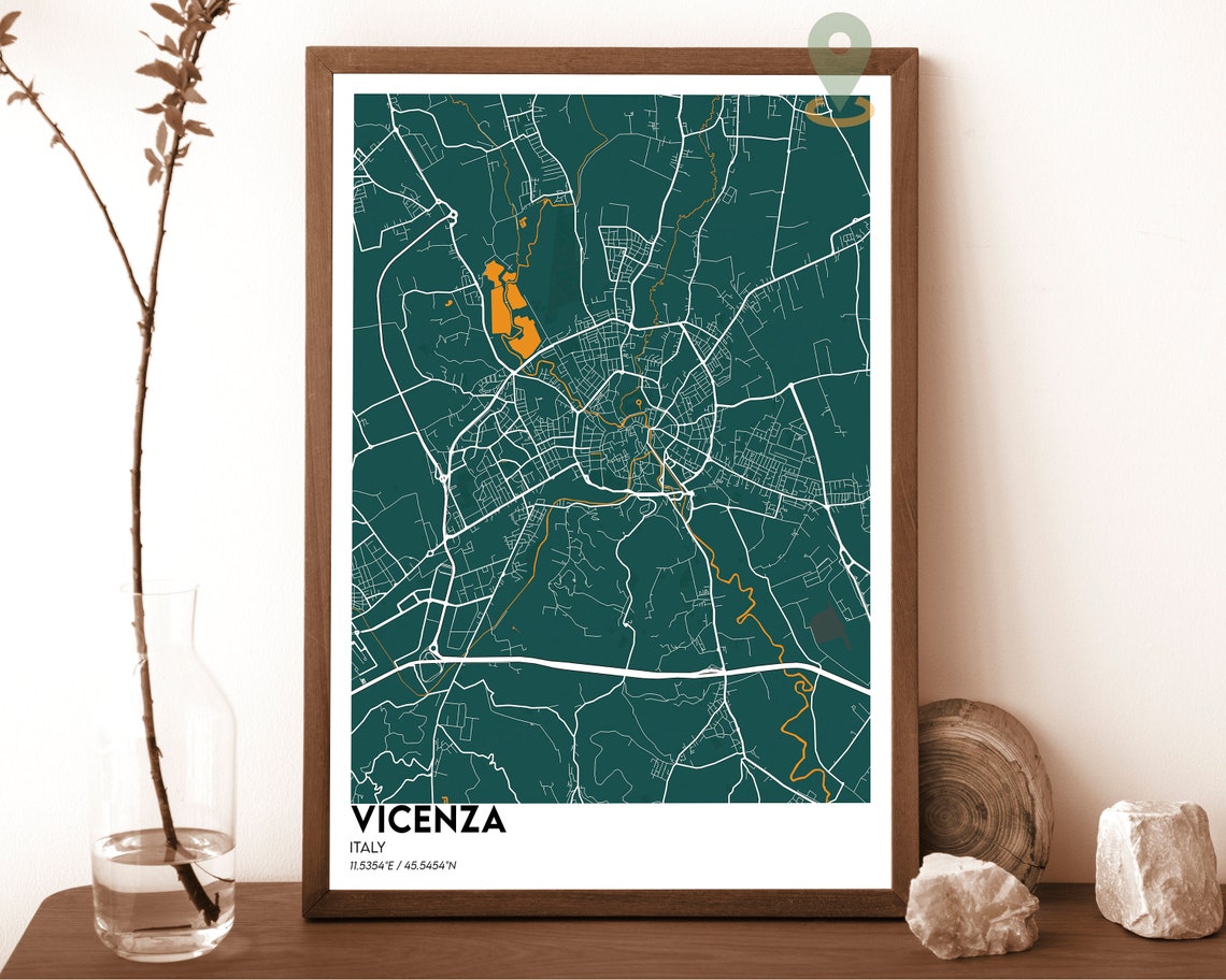 Vicenza Italy Dark Neon Pink Streets City Map Minimalist Art Poster - Image 3
