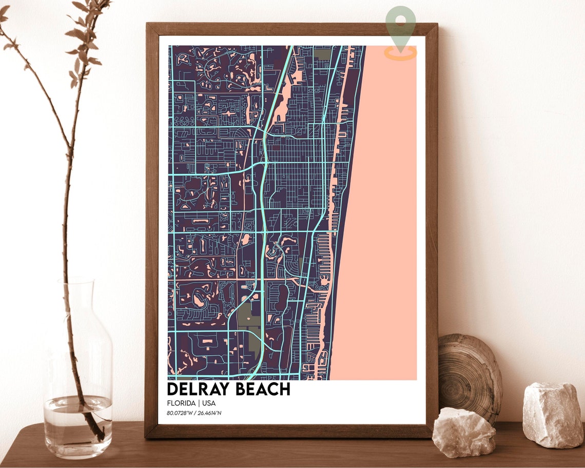Delray Beach Florida Vintage Sepia Coastal City Map Art Poster - Image 2