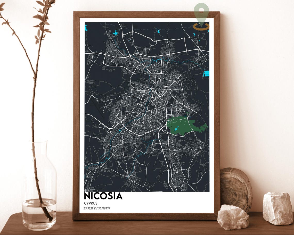 Nicosia Cyprus Neon Pink Street Map Modern City Travel Decor Poster - Image 5