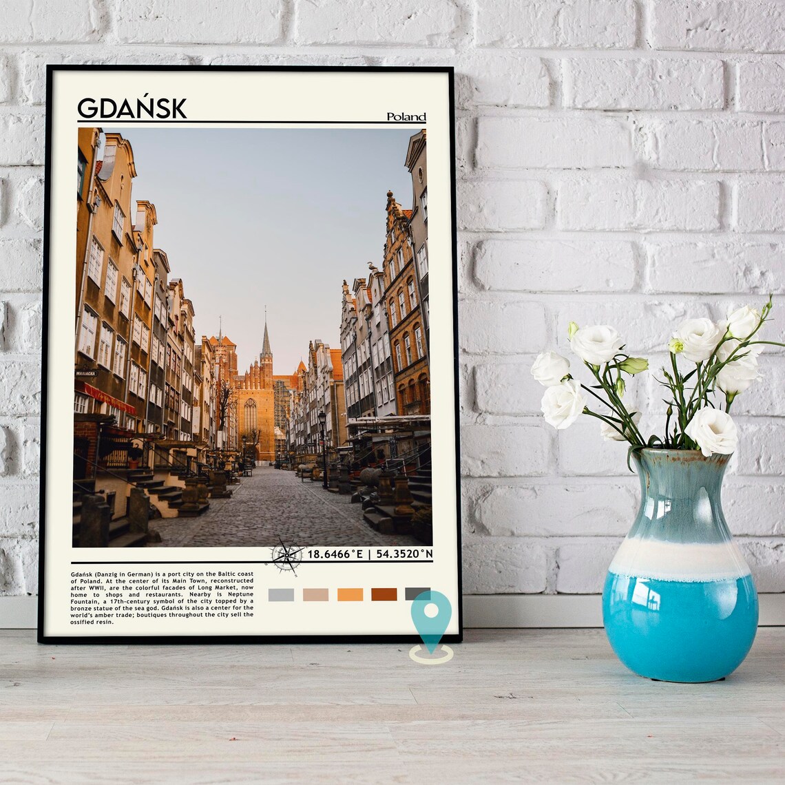 Gdansk Poland Old Town Cobblestone Street Historic Travel Poster - Image 3