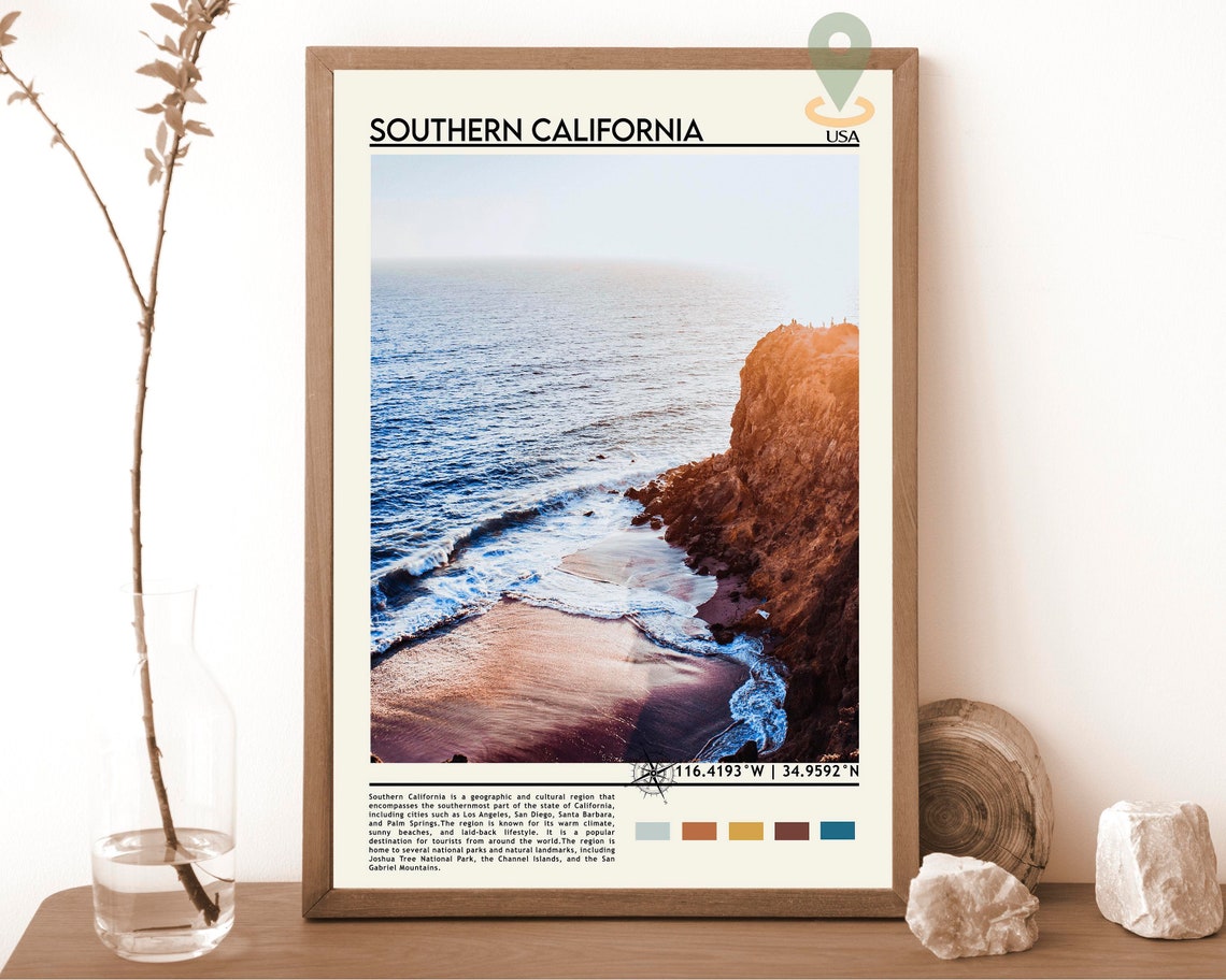 Southern California Sunset Coast Cliffs USA Travel Facts Poster