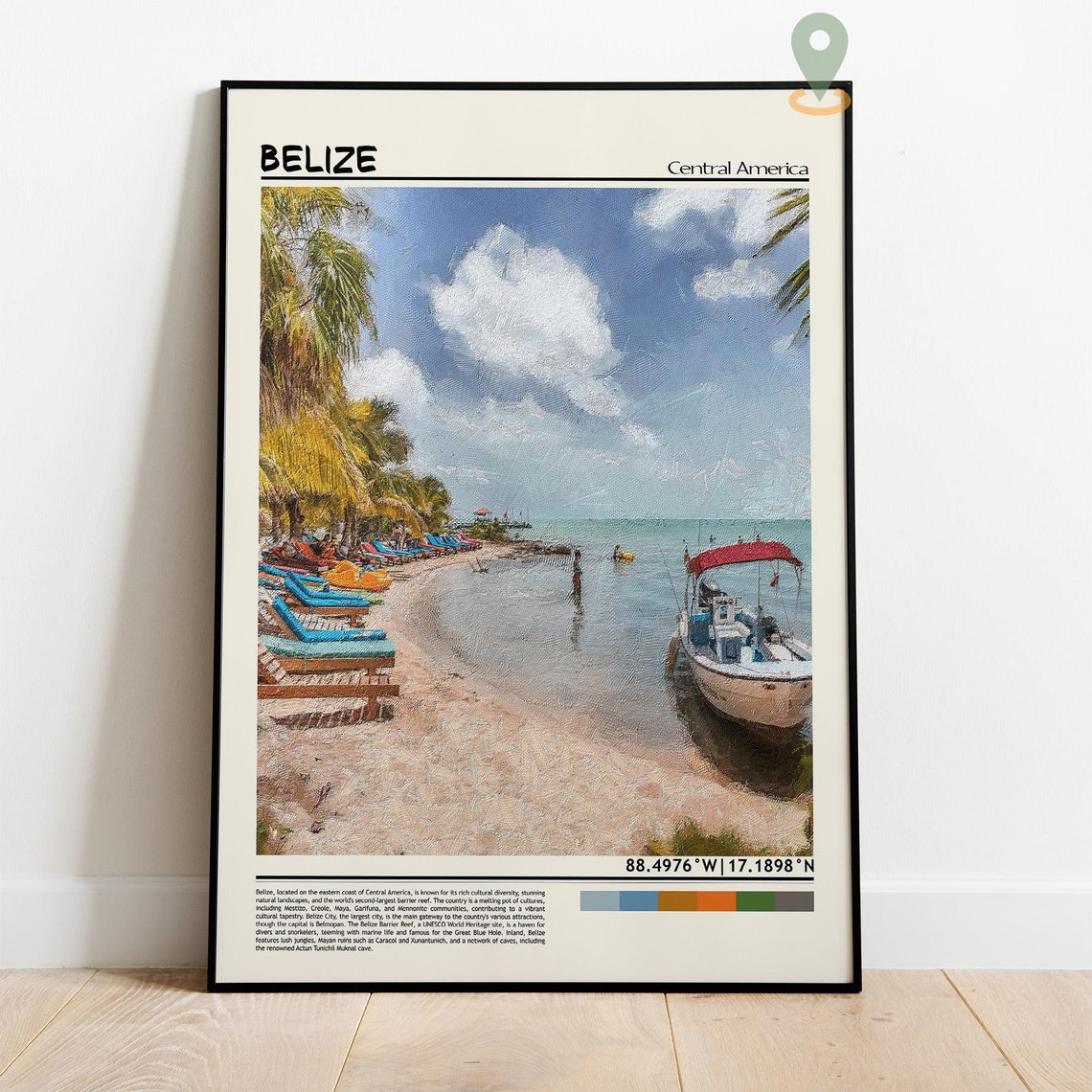 Belize Caribbean Sandy Beach Boats Loungers Relax Photo Poster - Image 4