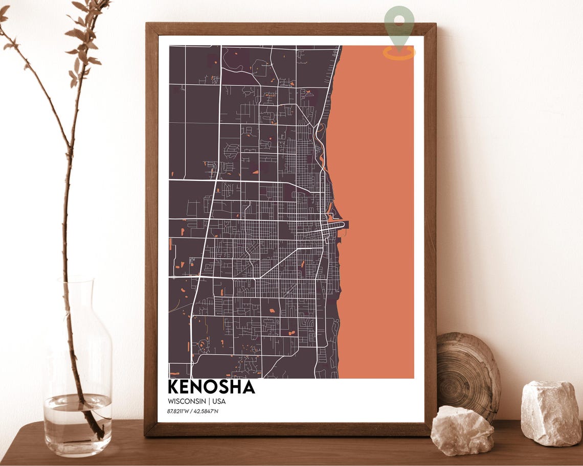Kenosha Map Kenosha Map Print Kenosha Wall Art Kenosha Travel Poster Kenosha Poster Kenosha Photo Kenosha City Map Kenosha Wisconsin - Image 2